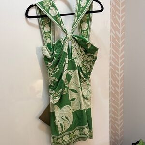 Farm Rio Green and White Tropical Print Dress
